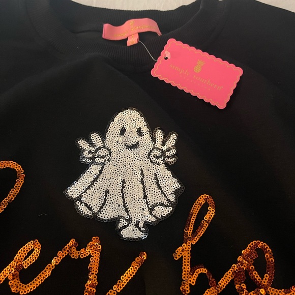 Simply Southern Black Sweatshirt with Sequin Ghost and Orange Accents - Picture 1 of 2